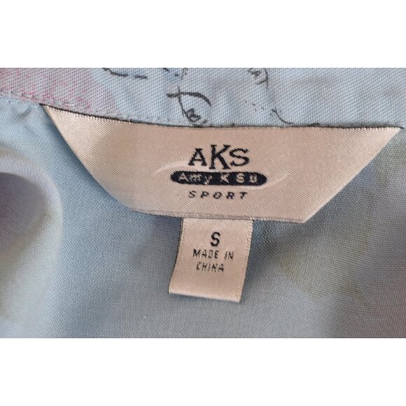 Vintage 90s Blue Floral Print Blouse by AKS Amy K Su | size S - Picture 9 of 10